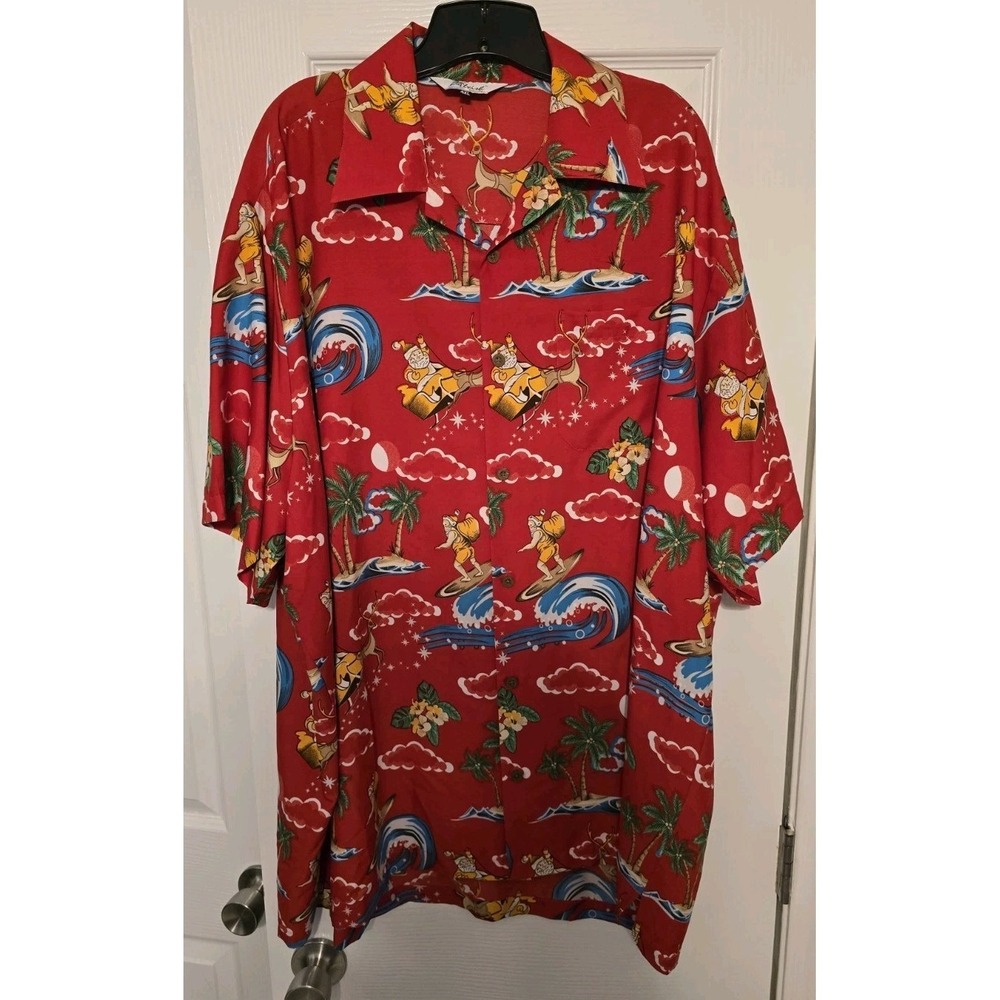 Alvish Surfing Santa Christmas Hawaiian Aloha Red Shirt Mens 4XL Big & Tall